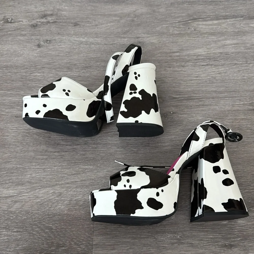 Cow Print Platform Sandals